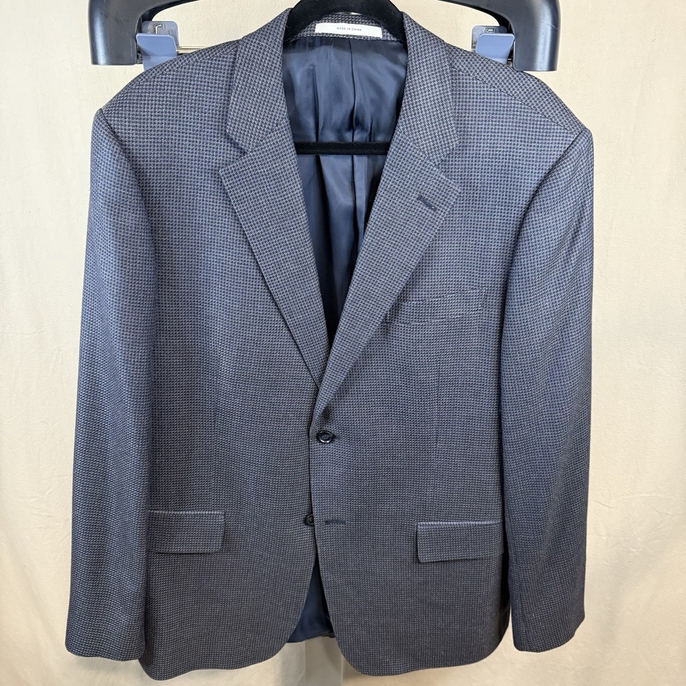 John W. Nordstrom 44R Wool And Silk Blend 2 Button Blazer, Blue And Tan Tweed